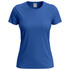 A women's classic T-shirt in a vibrant blue colour, featuring a round neck and short sleeves, with a logo.