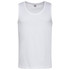 A white classic men's tank top featuring a simple design and a logo at the neckline.