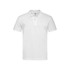 A white heavyweight polo shirt with short sleeves and a collar, featuring a logo.