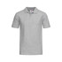 A grey Junior Heavyweight Polo shirt with a classic collar and a logo on the chest. Short sleeves featured.