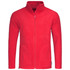 A red men's active fleece jacket with a zip front and two side pockets, featuring a logo on the hem.