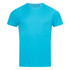 A vibrant turquoise men's active t-shirt featuring a classic crew neck design and short sleeves. It has a logo.