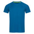 A blue men's active t-shirt with short raglan sleeves and a contrasting neckline, featuring a logo.