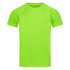A vibrant lime green men's active T-shirt with a raglan design and short sleeves, featuring a logo.