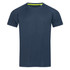 A navy blue men's active T-shirt with a raglan design and a contrasting lime green collar. It features a logo.