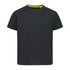 A dark green short-sleeve T-shirt with raglan sleeves and a bright yellow neck trim, featuring a logo.