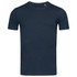 A navy blue men's crew neck t-shirt featuring short sleeves and a standard fit. It includes a logo.