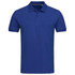 A blue men's polo shirt with a classic collar and short sleeves. Features a branding logo.