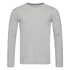 A grey long sleeve t-shirt for men, featuring a crew neckline and a simple design with a logo.