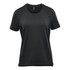 A black women's short sleeve performance tee with a round neckline and raglan sleeves. It has a logo on it.
