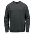 A men's crew neck sweater in dark grey with a casual design, featuring long sleeves and a subtle branding logo.