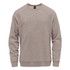 A men's crew neck sweater in a light taupe colour, featuring raglan sleeves and a logo on the neckline.