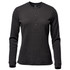 A long-sleeve women's Henley shirt in black, featuring a buttoned neckline and a textured fabric.