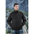 A black men's polar HD 3-in-1 jacket with a zipped front and an adjustable collar, featuring a branding logo.