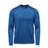 A long-sleeve crew neck shirt in blue, featuring a fitted design and a logo on the chest.