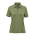 A women's polo shirt in a green hue featuring a collar and button placket, with a logo on the chest.