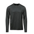A long-sleeve men's t-shirt in dark green with a round neckline and a logo on the front.