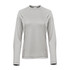 A long-sleeved women's tee in a light grey colour, featuring a rounded neckline and a logo.