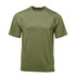A green men's t-shirt featuring short sleeves and a logo on the front, designed for comfort.