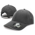 A black cap with a curved brim and a logo on the front. The back features an adjustable strap.
