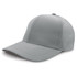 A grey cap with a textured fabric and a curved peak, featuring a branding logo on the side.