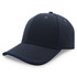 A dark navy cap with a curved brim and contrasting stitching, featuring a logo on the front.