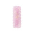 A wavy rectangle iridescent hair clip in soft pink hues with a shiny, translucent finish. It features a logo.