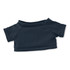 A navy blue plush toy shirt with short sleeves and a rounded neckline, featuring a simple design.