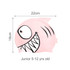 A pink silicone swim cap featuring a fish design with a smiling face and sharp teeth. Measures 22cm by 18cm.