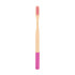 A large round handle bamboo toothbrush with a pink and natural bamboo design, featuring soft bristles.