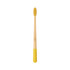 A large toothbrush with a conical handle, featuring a yellow grip and a bamboo body. It has a textured bristle head.