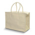 A large beige shopping cooler tote with sturdy handles and a zippered compartment. Features a simple design.