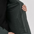 A women's full zip rain jacket in dark grey, featuring a mesh interior and a zippered pocket.