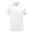 A white men's polo shirt featuring a classic collar and a logo on the chest.