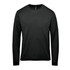 A long-sleeve black t-shirt with a round neckline and a simple design. It features a logo on the label.