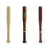 A baseball bat-shaped pen in wood tones, featuring different logos and finishes, including natural and dark hues.