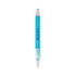 A widebody ice clear pen with a light blue barrel and grip, featuring a transparent top and a brand logo.