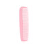 A pink custom blended-tooth comb with a smooth design and fine teeth for styling. Features a logo.