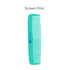 A custom blended tooth comb in teal with a logo, featuring a smooth and fine-toothed design.