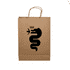 A brown paper show bag featuring a black snake design and a logo. The bag has two handles for carrying.