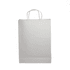 A white paper show bag with two handles, featuring a plain design and no visible branding.