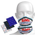 A display of Coolmax bandanas in blue, black, and white, featuring various patterns and logos.