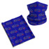 A blue Coolmax bandana featuring a repeating logo pattern, displayed flat and in a tubular shape.