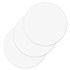 Three round white cardboard coasters stacked together, featuring a subtle shadow effect.