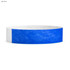 A light blue Tyvek wristband with a white section, designed for events and exhibitions, featuring a logo.