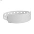 A white vinyl wristband with a snap closure and multiple holes for adjustability. Features a logo.