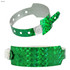 A holographic wristband in green with a textured, reflective surface and a white clasp. It features multiple fastening holes.