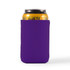 A drink can is nestled in a purple stubby cooler, designed to keep beverages cold.