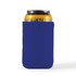 A drink bottle holder in navy blue, designed to fit a standard beverage can, featuring a logo.