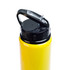 A drink bottle with a bright yellow body and a black flip straw lid.